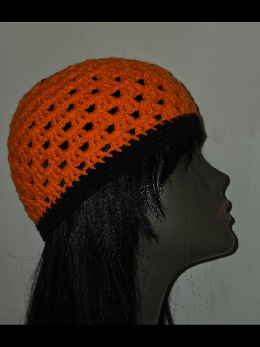 UNISEX Two-Tone Orange and Black Crochet Beanie